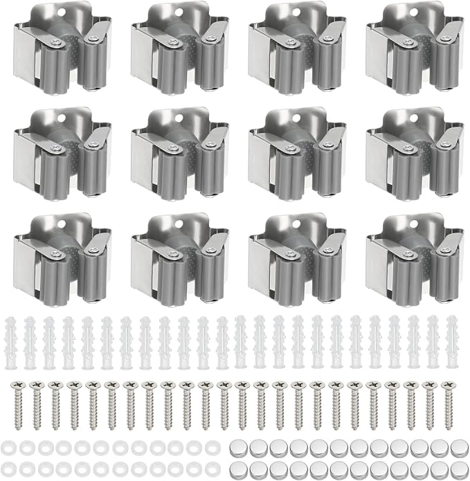 PATIKIL Broom and Mop Holder, 12 Pack Wall Mounted Stainless Steel Mop Hanger by PATIKIL