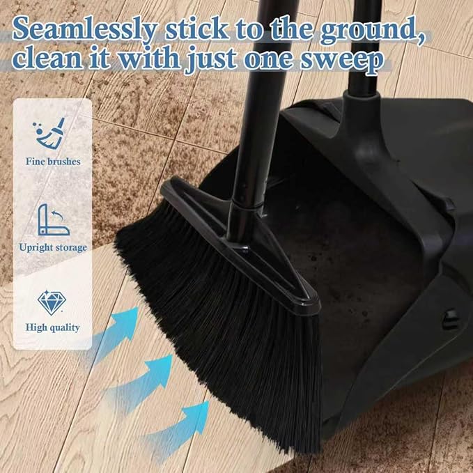 Broom and Dustpan Set with Long Handle and Wheels, Upright Standing Heavy Duty - Image 5