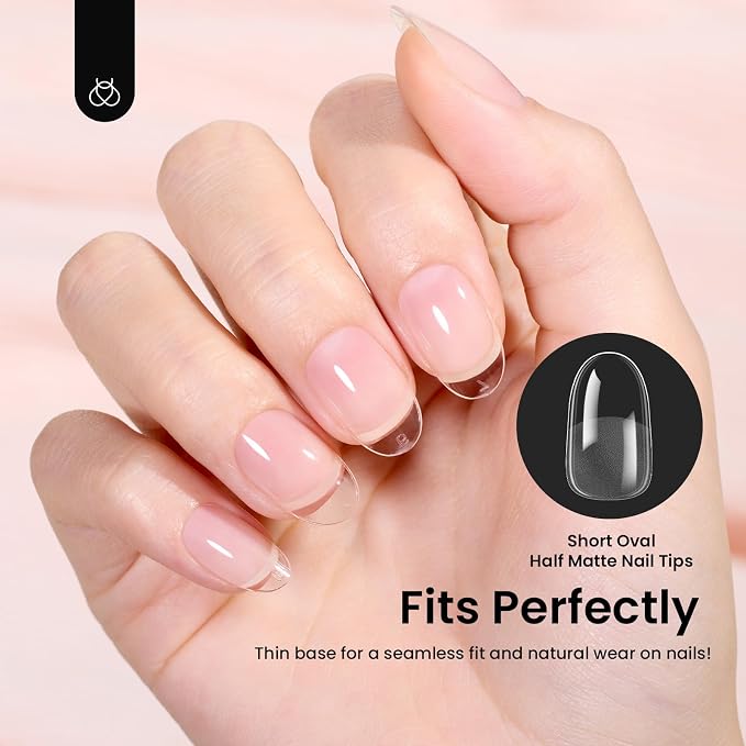 Beetles Gel Nail Tips Short Oval Fake Nails 288Pcs Pre-Shaped Half Matte Press - Image 5