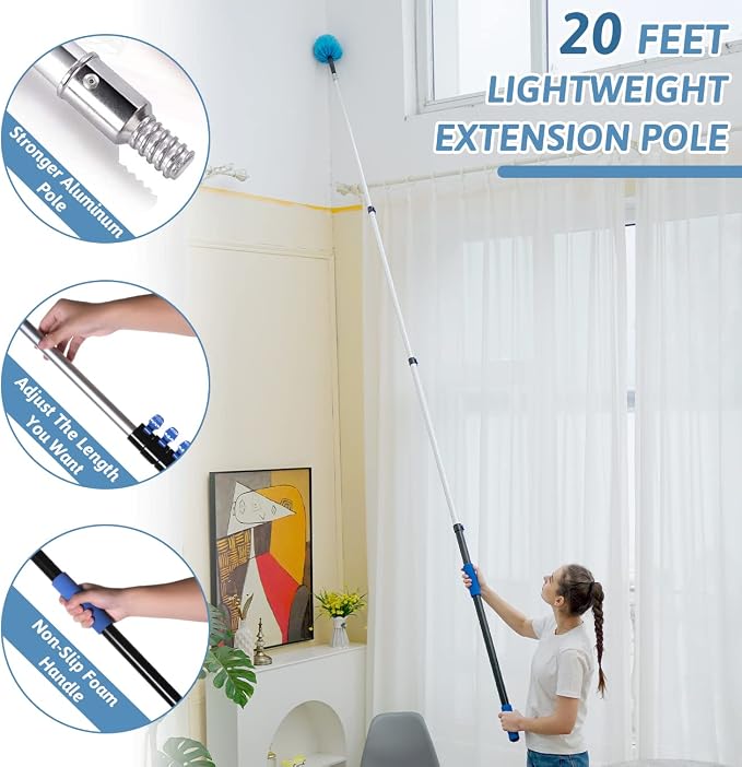 20 Foot Cobweb Duster with Extension Pole 2 PCS, Webster Cobweb Duster - Image 2