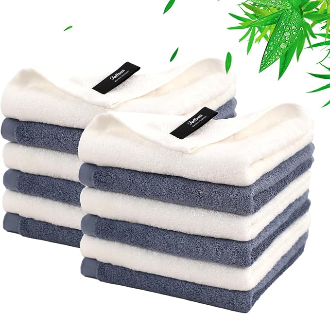 Wash Cloths 12 Pack, 13x13 inch Large Face Towel on Sensitive Skin, Super Soft by Jeffsun