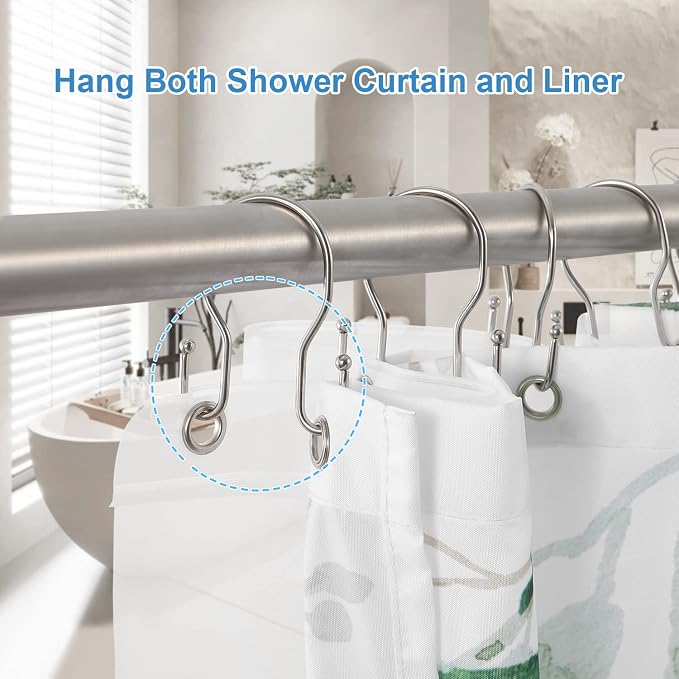 24 Pack Double Shower Curtain Hooks Rings, TENOVEL Double Sided Shower Curtain - Image 3