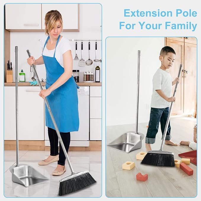 VOOWO Heavy Duty Broom and Dust pan Set, Stainless Steel Broom and Dustpan Set - Image 7