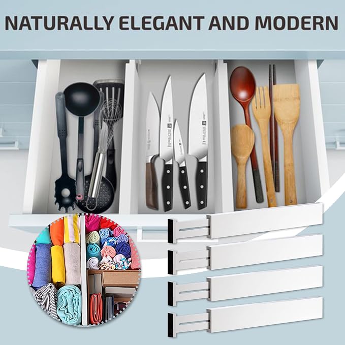 4 Pack Bamboo Drawer Dividers, Adjustable Length from 12 Inch to 17 Inch - Image 2