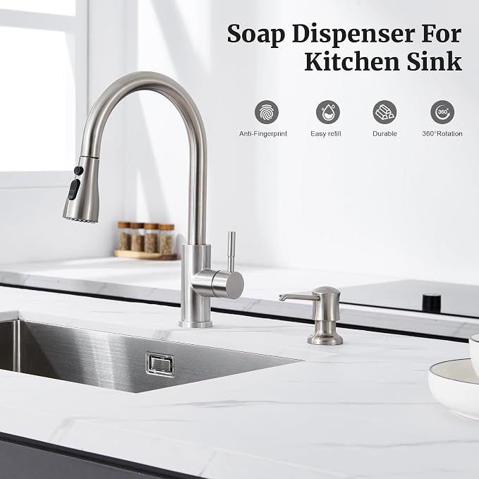 Soap Dispenser for Kitchen Sink Brushed Nickel, Built-in and Refill-from-Top - Image 2
