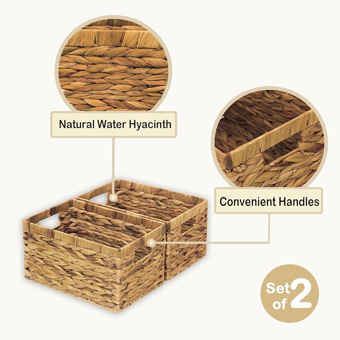 Rectangular Storage Basket 2PCS Water Hyacinth Baskets, Hand-Woven Baskets - Image 6