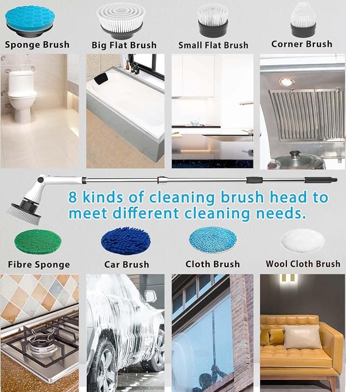 Electric Spin Scrubber, 8 in 1 Electric Cleaning Brush, Cordless Rechargeable - Image 3