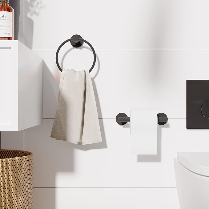 Matte Black Toilet Paper Holder & Towel Ring SUS304 Stainless Steel 2pc - Image 2