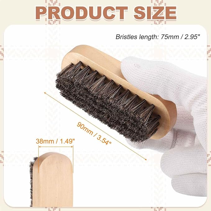 HARFINGTON Shoe Cleaning Brush 4"x1" Beech Wood Horsehair Boot Polish Brushes - Image 2