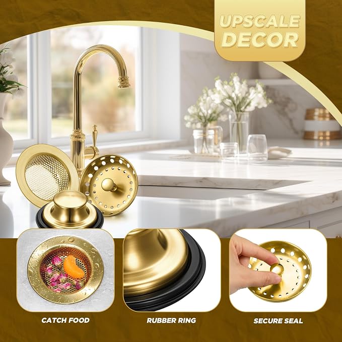 Mudder 3 Pcs Kitchen Sink Drain Strainer and Stopper Stainless Steel Garbage - Image 4
