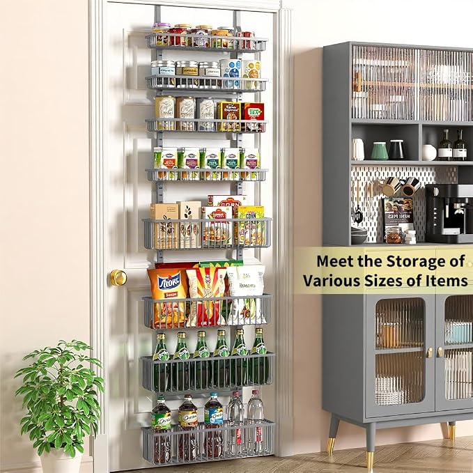 Moforoco Grey Over The Door Pantry Organizer, Pantry Door Organizer Shelves - Image 4