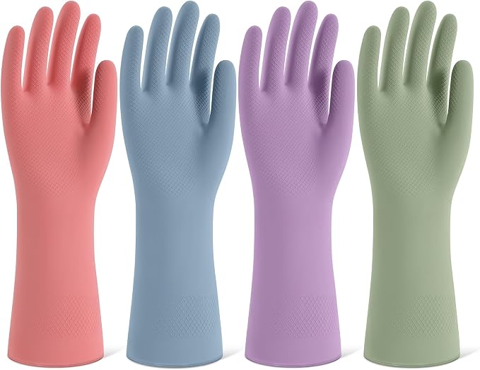 Rubber Cleaning Gloves for Dishwashing, 4 Pairs Reusable Kitchen Gloves for by Unknown