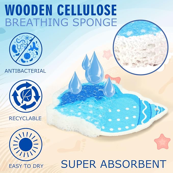 Whaline 8Pcs Starfish Shell Kitchen Sponges Water Absorbing Dish Washing Sponge - Image 3