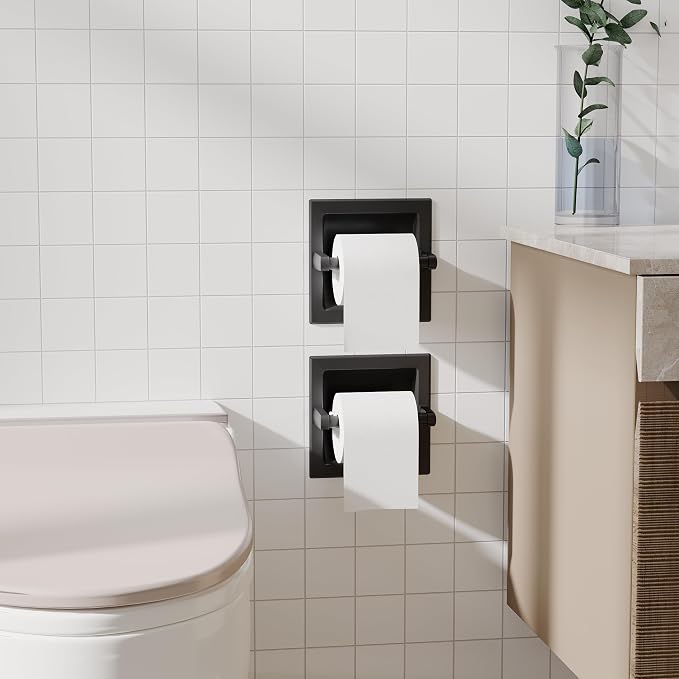 Toilet Paper Holder 2 Pack, Recessed Pivoting Toilet Paper Holder Wall Mount - Image 4