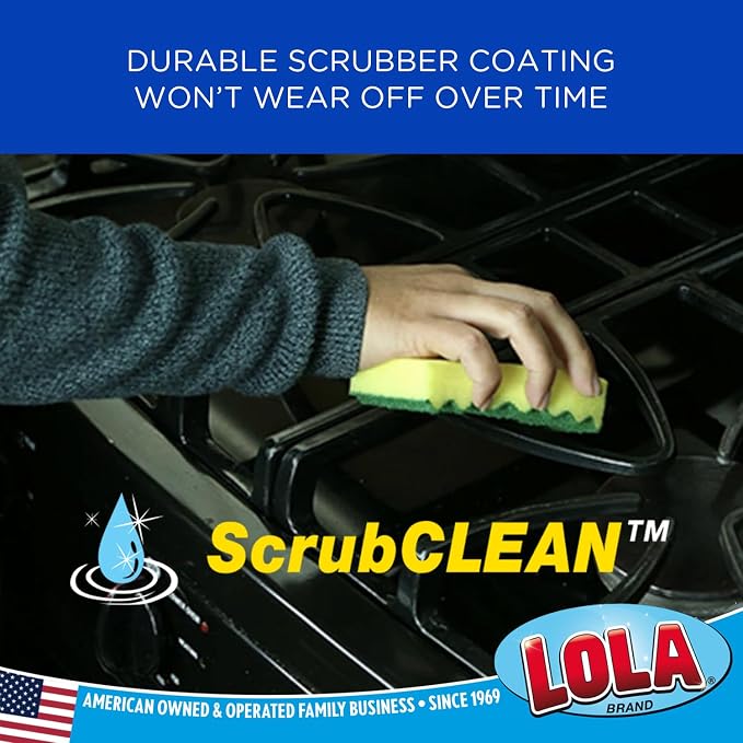 LOLA Heavy Duty Scrub Sponges, 2 Pack, Made in USA, Superior Sponge Lasts up to - Image 4