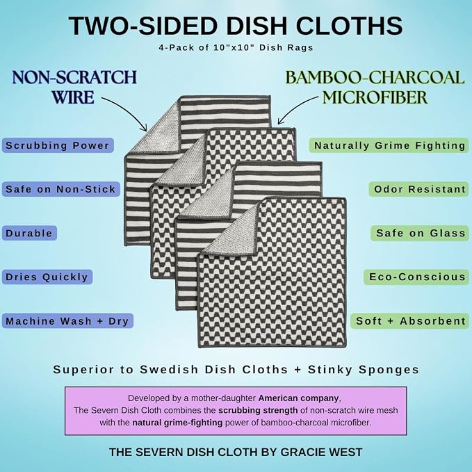 Severn Dish Cloths for Washing Dishes 4pk. Odor-Resistant Dish Rags - Image 5