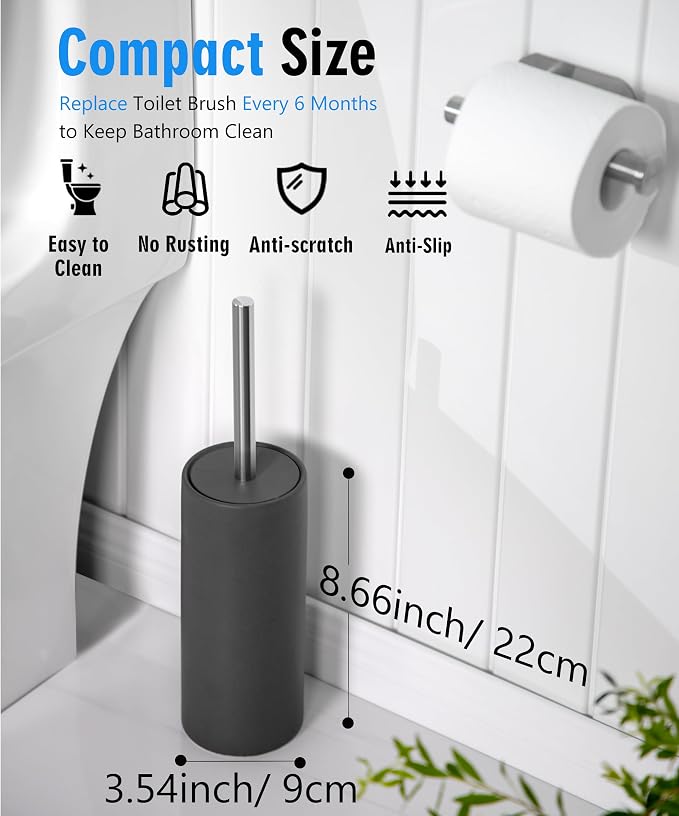 Matt Gray Ceramic Toilet Brush and Holder Set, Freestanding Toilet Bowl - Image 6
