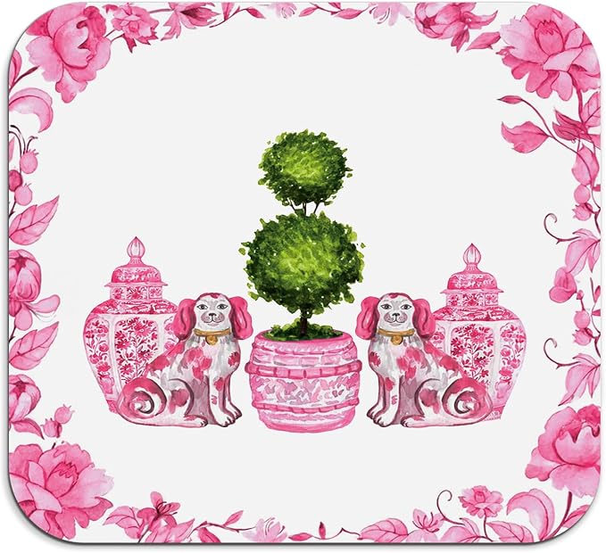 Pink Chinoiserie Dish Drying Mat by Unknown
