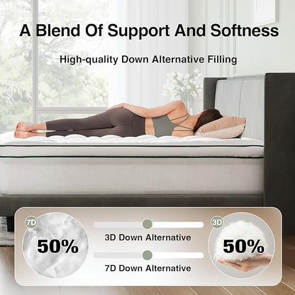Novilla Full Mattress Topper, Extra Thick Pillow Top Mattress Pad with Down Alternative, Breathable Mattress Cover with for 8-21", Machine Washable Fitted Mattress Protector – Green-White