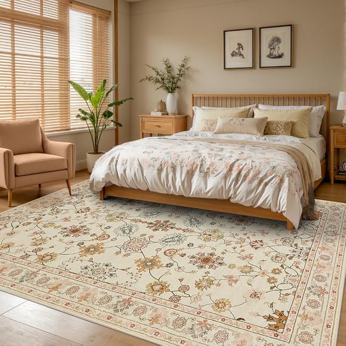 Floral Rug for Living Room Bedroom, 6x9 Washable Rug, Vintage Boho Area Rug - Image 2