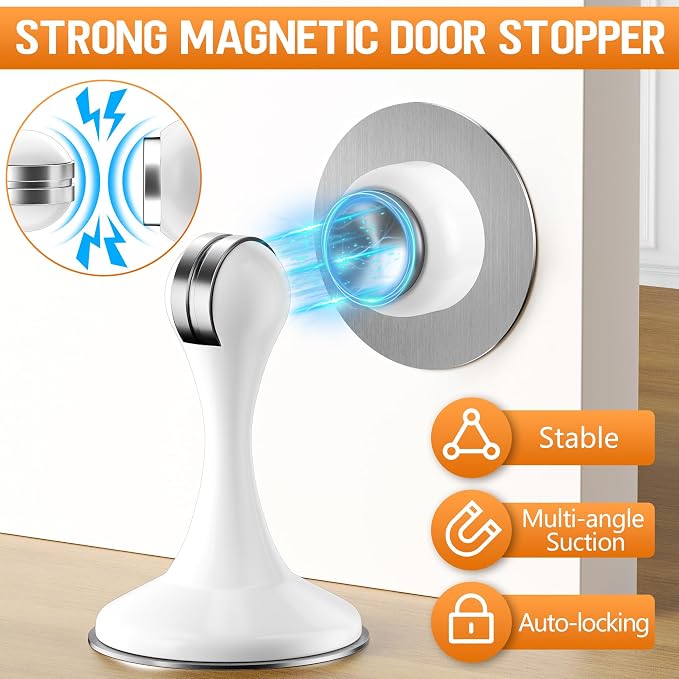 Crosize Magnetic Door Stoppers 2 Pack, Stainless Steel Door Catch - Image 2