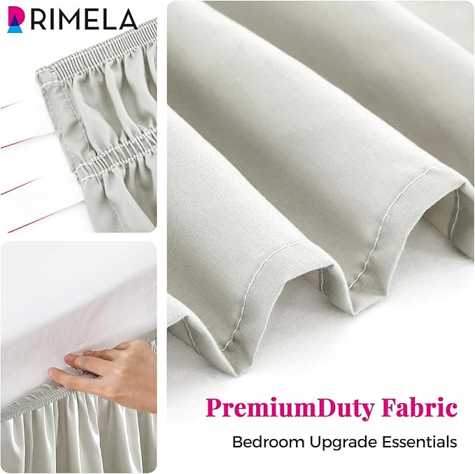 RIMELA Light Grey Bed Skirt King Size 15 Inch Drop, Wrap Around Elastic Bedskirt, Dust Ruffle for Adjustable Bed Base Machine Washable Easy to Install Bed Skirts