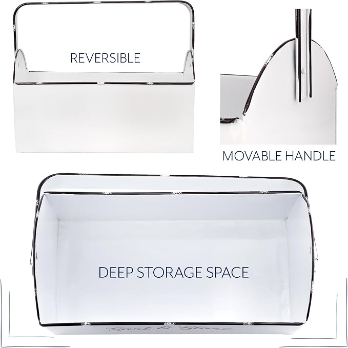 AuldHome Design Enamelware Rustic Caddy w/Handle, Distressed White Farmhouse - Image 7