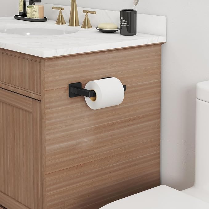 Toilet Paper Holder Matte Black Wall Mounted Post Pivoting Square Tissue - Image 7