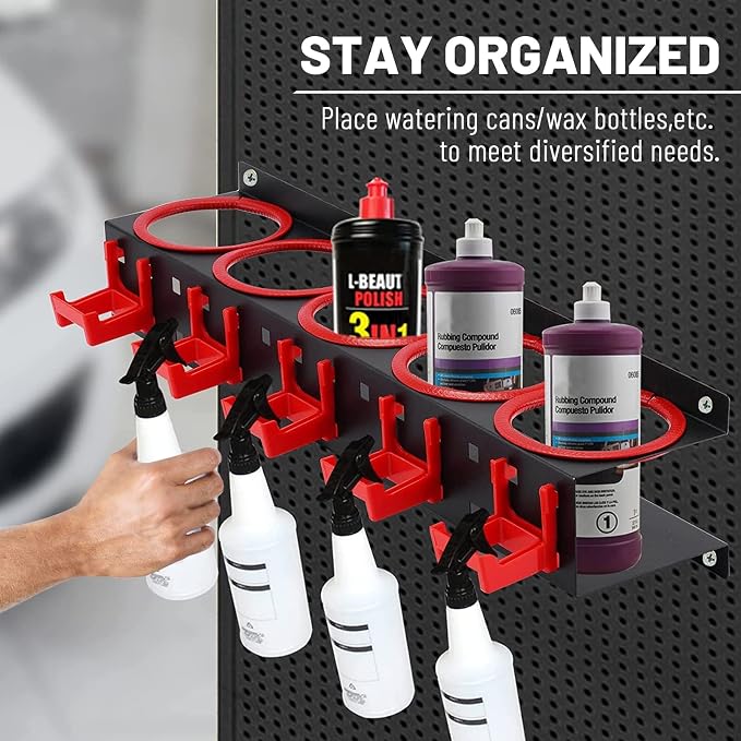Spray Bottle Storage Rack with Extra Abrasive Holder, Wall Mount Hanging Rail - Image 6