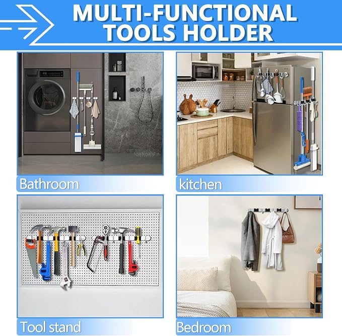 3-H Magnetic Broom Holder Wall Mount 1 Pack, 2-in-1 Dual Mount, 304 Stainless - Image 7