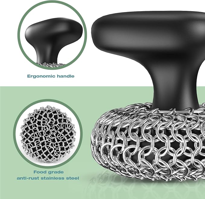 Cast Iron Scrubber | Dish Scrub Brush | 316 Cleaner Chainmail Scrubber - Image 3
