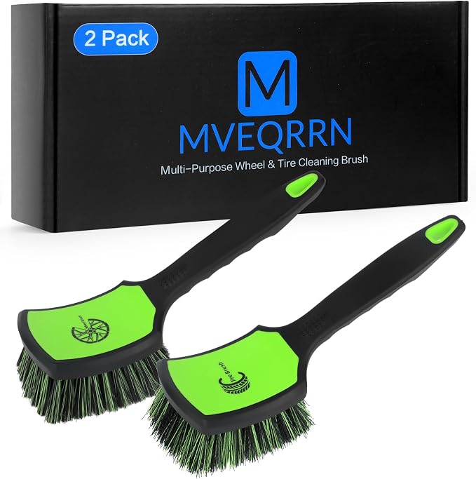 Non-Scratch 2-Pack Car Wheel Tire Cleaning Brush Kit:Soft &Stiff Bristle by MVEQRRNcardetailbrushset