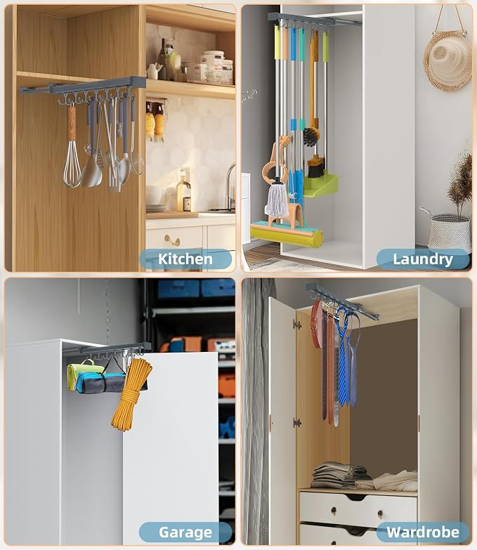 Pull Out Broom Holder, Garage Organization Hooks, - Image 6