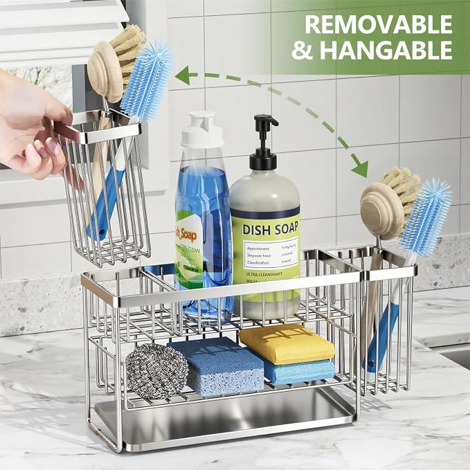 Cisily Silver 2-Tier Kitchen Sink Caddy Organzier Rack - Image 3
