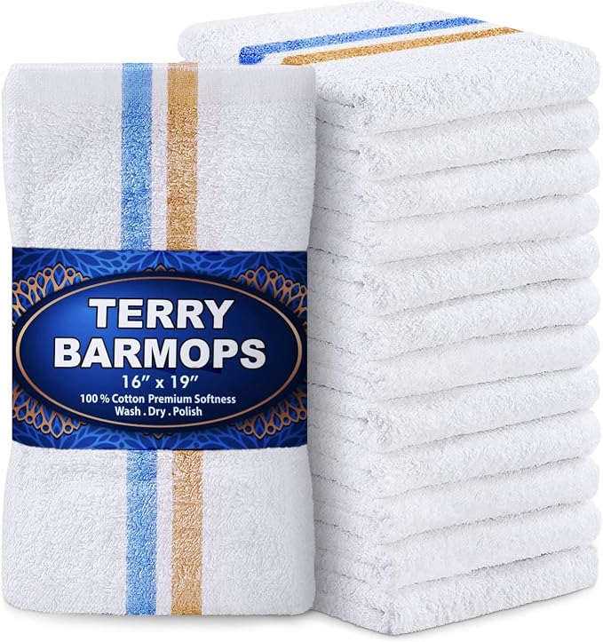 GREEN LIFESTYLE Blue & Orange Stripe Terry Kitchen Bar Mops 28 Oz- 16 X 19 by GreenLifeStyle