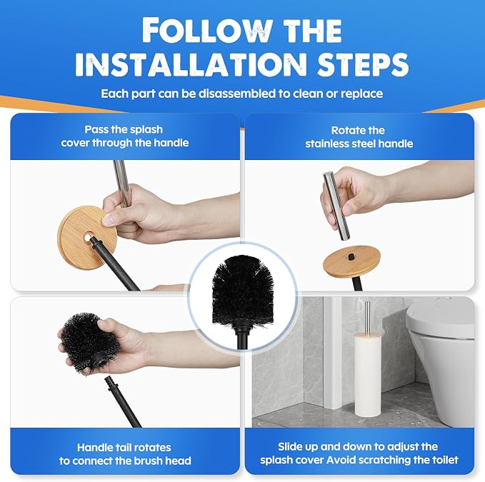 Compact Toilet Brush and Holder 2 Pack, SetStainless Steel Handle Toilet Brush - Image 6