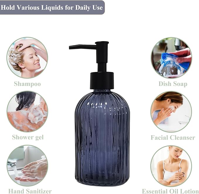 Glass Soap Dispenser with Black Plastic Pump, 13.5oz Refillable Hand Soap - Image 6