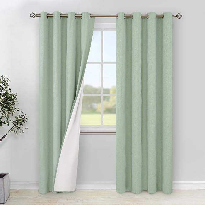 YoungsTex Light Green Linen 100% Blackout Curtains by YoungsTex