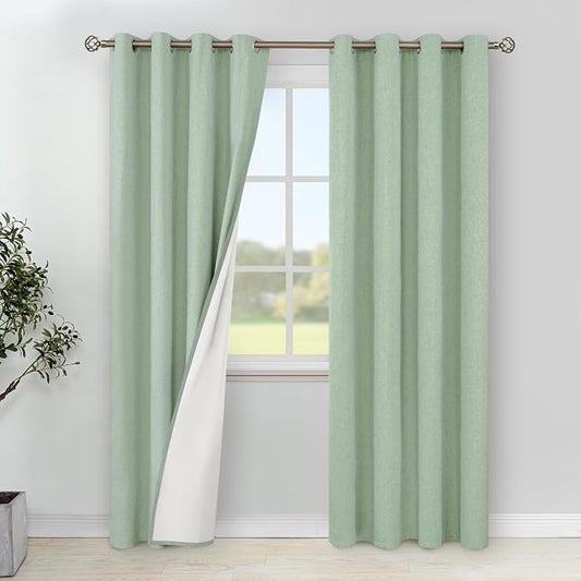 YoungsTex Light Green Linen 100% Blackout Curtains by YoungsTex