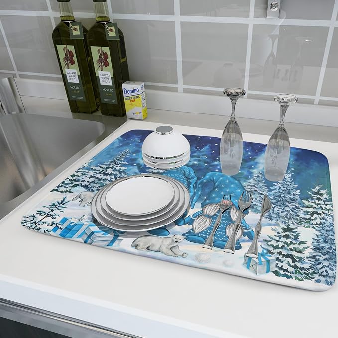 Winter Blue Gnome Dish Drying Mat - Image 6