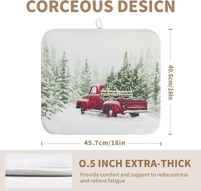 Christmas Dish Drying Mat Red Truck Xmas Tree Drying Mats - Image 2