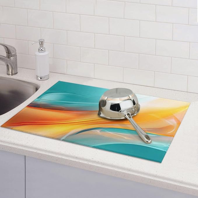 Teal and Burnt Orange Abstract Art Swirl Microfiber Dish Drying Mat, 18 x 24 - Image 2