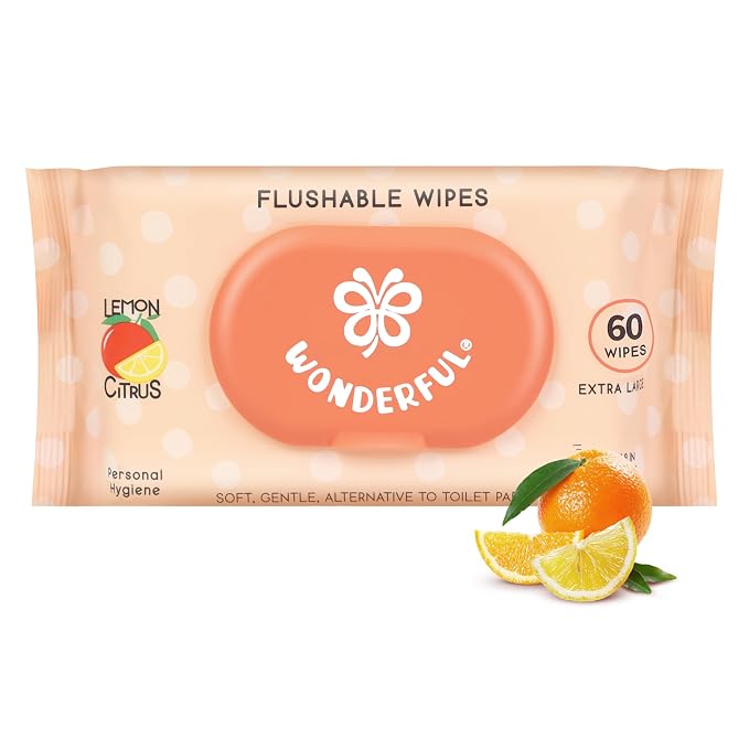 WONDERFUL Flushable Butt Wipes, Lemon Citrus 100% Plant-Based Wet Wipes by WONDERFUL-Wipes