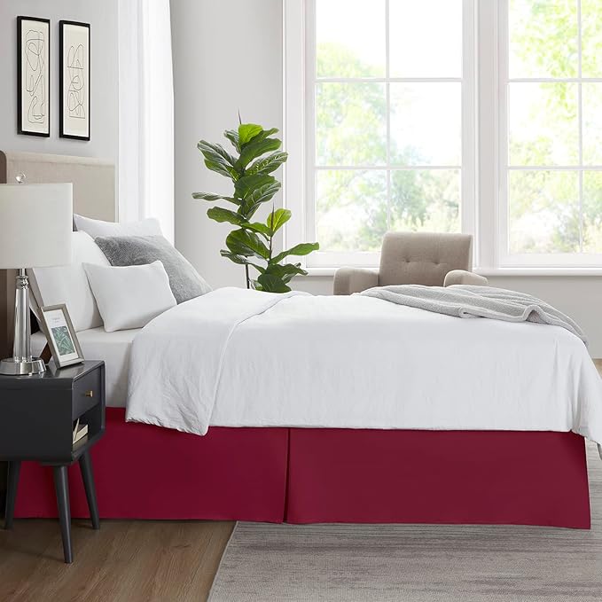 Nestl Red Heaven Twin Bed Skirt - Twin Size Bed Skirt 14 Inch Drop - Brushed Microfiber Bed Skirts - Hotel Quality Pleated Bed Skirt - Shrinkage & Fade Resistant