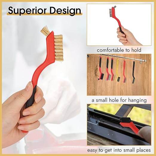 6 Pieces Wire Brushes Set, Small Metal Brass/Stainless Steel/Nylon Brushes - Image 5