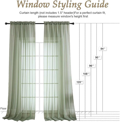 OVZME Sage Green Bedroom Curtains 2 Panel Sets 90 Inch Length, 59 Inch Extra Wide Light Filtering Light Weight Soft Window Treatment Panels for Study Room Living Room Guest Room, 59Wx90L Inches