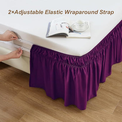 MEILA Wrap Around Bed Skirt Three Fabric Sides Elastic Dust Ruffled 16 Inch Tailored Drop,Easy to Install Fade Resistant-Purple, Twin/Full