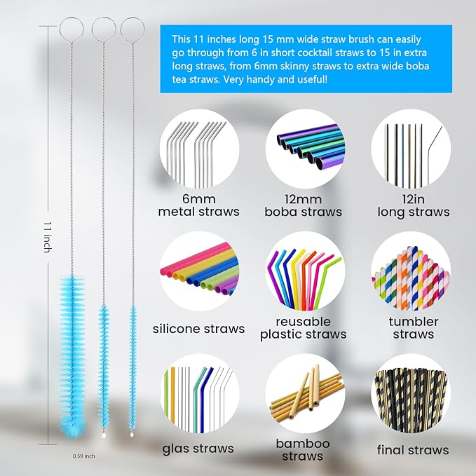 5 Pack Bottle Brush, Straw Cleaner Brush & Water Bottle Brush, 15in Stainless - Image 4