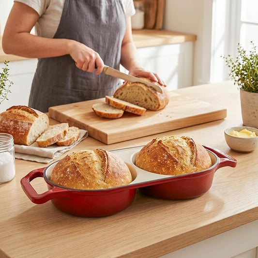 Double Dutch Oven Pot with Lid, Enameled Cast Iron Bread Loaf Pan, Dutch Oven - Image 2