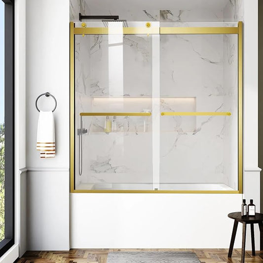 Bathtub Shower Door, 60″x 62″ Semi-Frameless Sliding Shower Door, Double by AquivaCoast